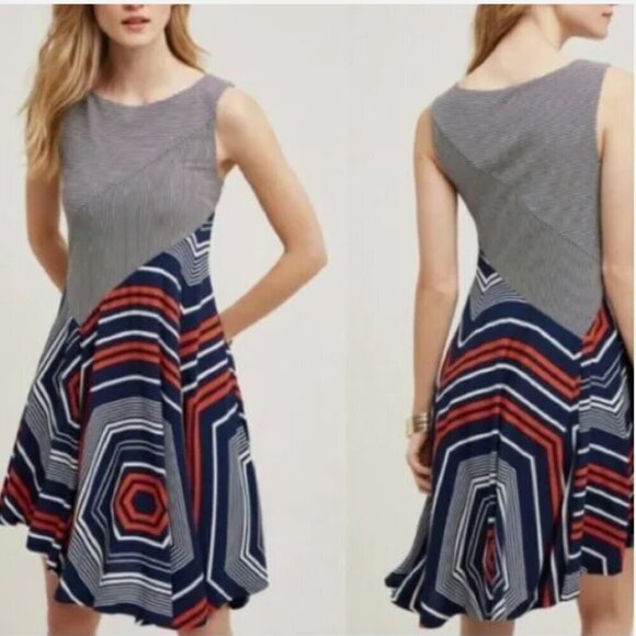 Maeve LIKE NEW eclectic geometric asymmetrical bold printed dress size S - Picture 1 of 4